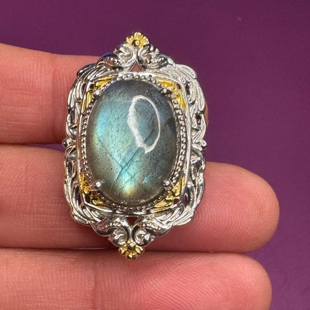 Gorgeous Karis Malagasy Labradorite Ring in 18K YG Plated & Platinum Bond